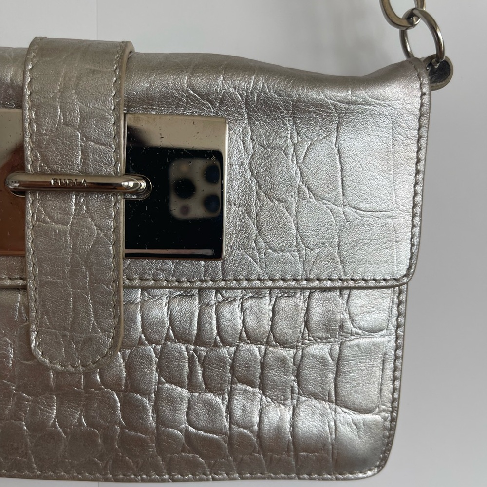 FURLA mini bag Authentic leather / shoulder bag gold Crocodile Pattern I… - Picture 16 of 16
